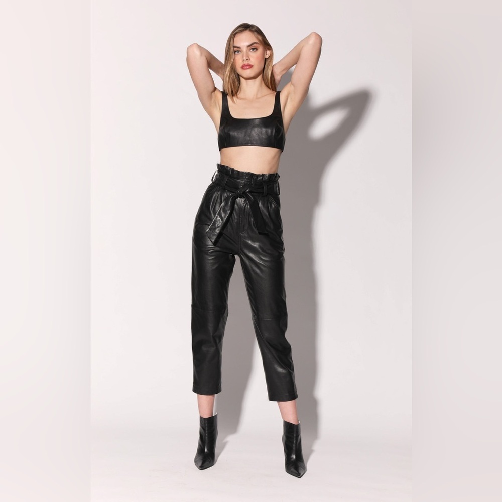 Walter Baker Maggie leather pant black 4 paper bag tie belt high waist
